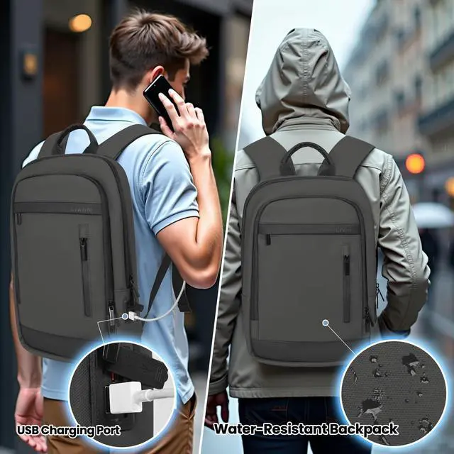 Alt view image 4 of 5 - Lixiin Business Backpack for Men Lightweight Commute Laptop Backpack Anti-Theft Water Resistant Backpack for 15.6 Inch Computer for Daily Office Work with Small Bag (Grey)