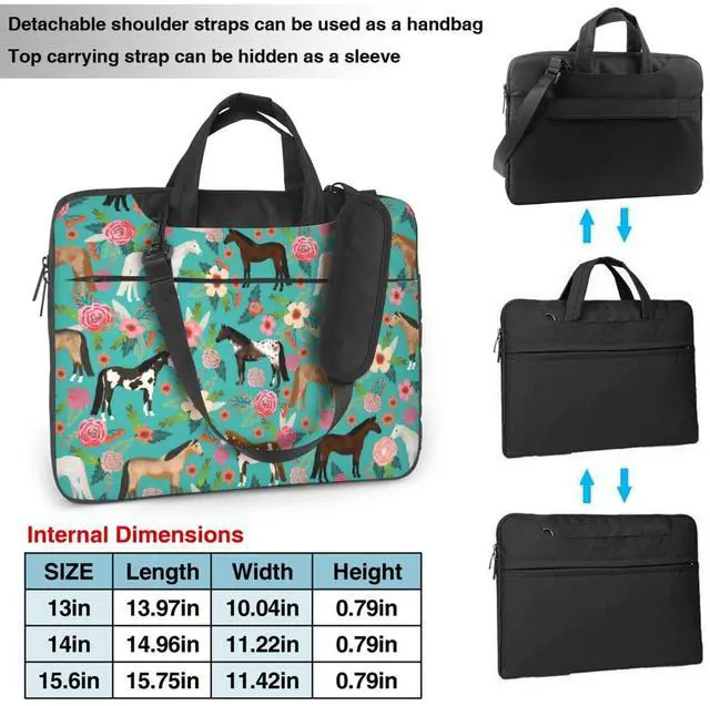 Alt view image 2 of 5 - Soft 15.6 Inch Horses Floral Horse Breeds Farm Animal Pets Flowers Laptop Bag Waterproof Laptop Shoulder Messenger Bag Briefcase Bag Case Sleeve Carrying Case For Macbook Women With Adjustable Strap