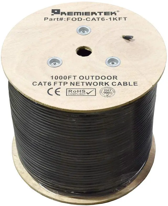 Alt view image 5 of 5 - Premiertek Outdoor 1000' Cat6 23AWG CMX Cca 550MHz Shield FTP 4-Pairs Premium Network LAN Cable, Black (FOD-CAT6-1KFT)