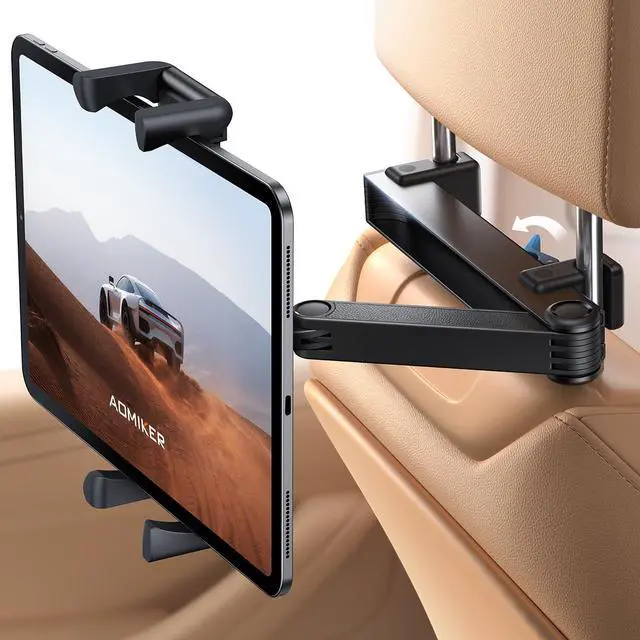 Main image of Aomiker Car Headrest iPad Holder - [Aluminium Lockable Arm] Universal Car Tablet Mount Backseat with Foldable Wide Clip, Road Trip Essentials for Kids, for iPad Pro, Air, Mini, Galaxy, 6.1-13 Device
