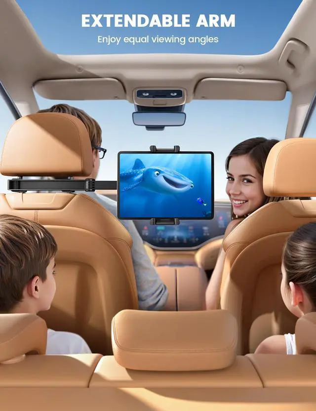 Alt view image 2 of 5 - Aomiker Car Headrest iPad Holder - [Aluminium Lockable Arm] Universal Car Tablet Mount Backseat with Foldable Wide Clip, Road Trip Essentials for Kids, for iPad Pro, Air, Mini, Galaxy, 6.1-13 Device