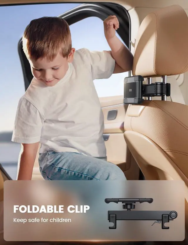 Alt view image 3 of 5 - Aomiker Car Headrest iPad Holder - [Aluminium Lockable Arm] Universal Car Tablet Mount Backseat with Foldable Wide Clip, Road Trip Essentials for Kids, for iPad Pro, Air, Mini, Galaxy, 6.1-13 Device