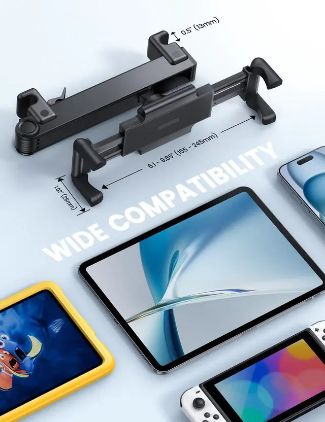 Alt view image 5 of 5 - Aomiker Car Headrest iPad Holder - [Aluminium Lockable Arm] Universal Car Tablet Mount Backseat with Foldable Wide Clip, Road Trip Essentials for Kids, for iPad Pro, Air, Mini, Galaxy, 6.1-13 Device