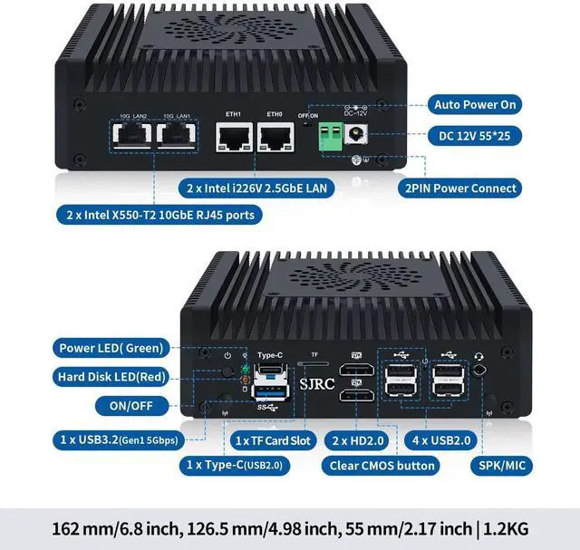 Alt view image 5 of 5 - SJRC Mini PC 2x10 GbE RJ45, Firewall Appliance N150 (Upgraded N100) 8G DDR5 RAM 128G SSD, Dual i226V 2.5 Gbit LAN, S7 Pro OPNsense Micro Computer, 2xNVMe, 2xHD, Type-C, TF