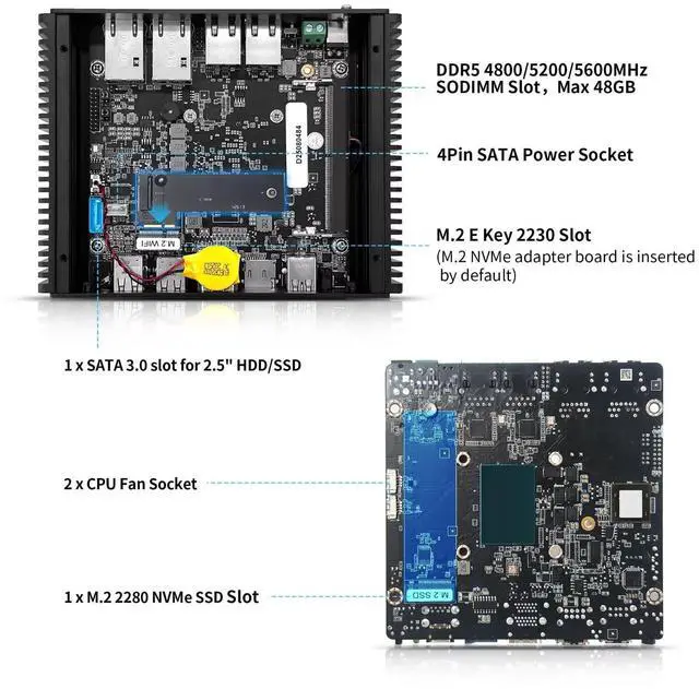 Alt view image 4 of 5 - SJRC Mini PC 2x10 GbE RJ45, Firewall Appliance N150 (Upgraded N100) 8G DDR5 RAM 128G SSD, Dual i226V 2.5 Gbit LAN, S7 Pro OPNsense Micro Computer, 2xNVMe, 2xHD, Type-C, TF