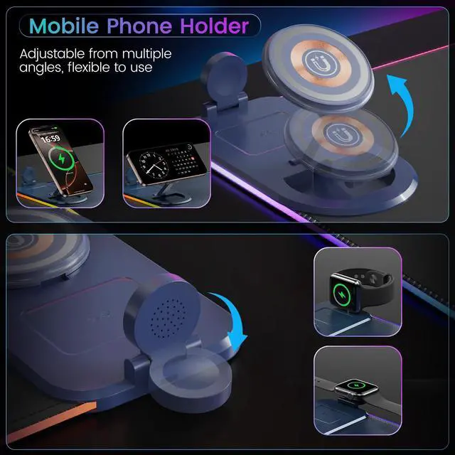 Alt view image 5 of 5 - 15W Wireless Charging Mouse Pad with Phone Holder&20W Power Adapter, RGB Gaming Mouse Pad, 15 Lights Mode 31.5"x15.75" XXL Large Desk Pad,Ultra-Smooth Surface,Non-Slip Rubber Base