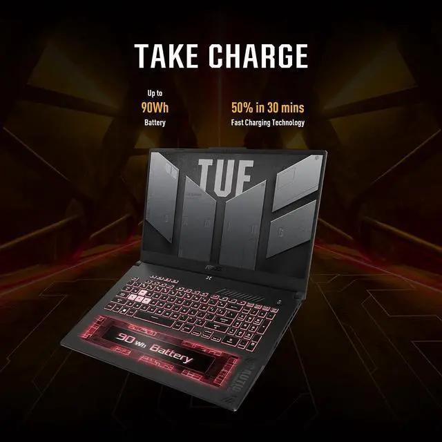 Alt view image 7 of 7 - ASUS TUF Gaming F17 Gaming Laptop, 17.3" FHD (1920 x 1080) 144Hz Display, AMD Ryzen 7 7735HS 8 cores processor, NVIDIA GeForce RTX 4050, 64GB DDR5  1TB PCIe SSD, Backlit Keyboard, Windows 11 Pro