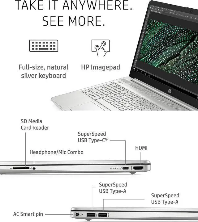 Alt view image 5 of 5 - HP 15 Laptop, 15.6" Full HD (1920 x 1080) Display, Intel Core i5-1135G7 quad-core Processor, Intel Iris Xe Graphics, 16GB DDR4  1TB PCIe SSD, Wi-Fi Bluetooth, Windows 11 Pro
