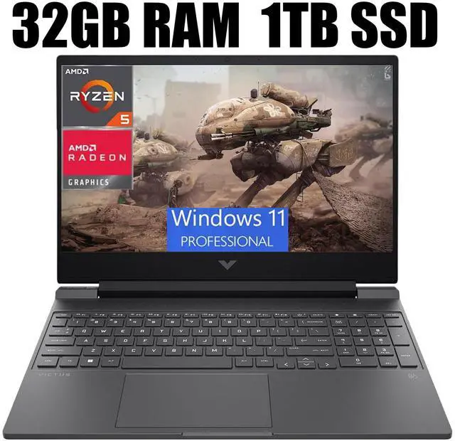 Main image of HP Victus 15 Gaming Laptop, 15.6" FHD (1920 x 1080) 144HZ Display, AMD Ryzen 5 7535HS 6 cores Processor, AMD Radeon RX 6550M 4GB GDDR6, 32GB DDR5  1TB PCIe SSD, Backlit Keyboard, Windows 11 Pro