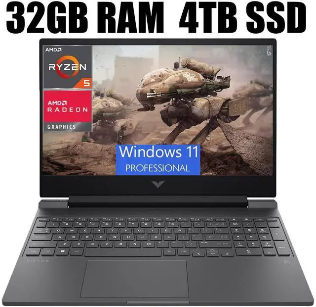Main image of HP Victus 15 Gaming Laptop, 15.6" FHD (1920 x 1080) 144HZ Display, AMD Ryzen 5 7535HS 6 cores Processor, AMD Radeon RX 6550M 4GB GDDR6, 32GB DDR5  4TB  PCIe SSD, Backlit Keyboard, Windows 11 Pro
