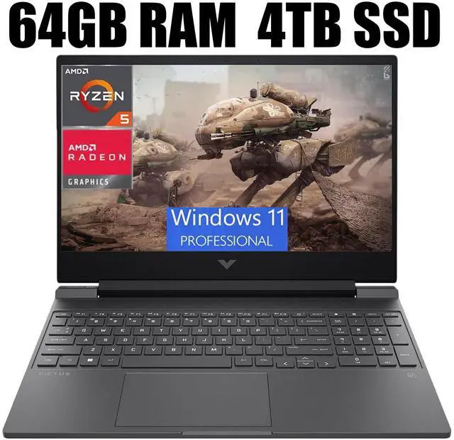 Main image of HP Victus 15 Gaming Laptop, 15.6" FHD (1920 x 1080) 144HZ Display, AMD Ryzen 5 7535HS 6 cores Processor, AMD Radeon RX 6550M 4GB GDDR6, 64GB DDR5  4TB PCIe SSD, Backlit Keyboard, Windows 11 Pro