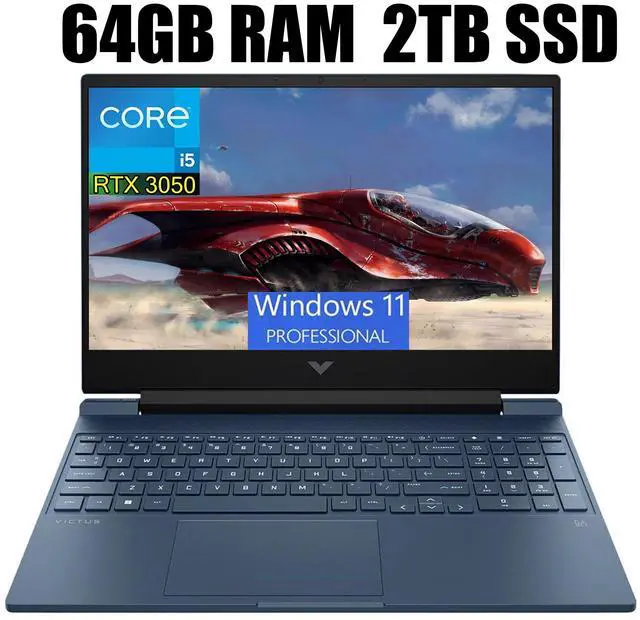 Main image of HP Victus 15 Gaming Laptop, 15.6" FHD 144HZ Display, Intel Core i5-12450H 8 Cores Processor, NVIDIA GeForce RTX 3050 4 GB GDDR6, 64GB DDR4  2TB PCIe SSD, Backlit Keyboard, Wi-Fi 6, Windows 11 Pro