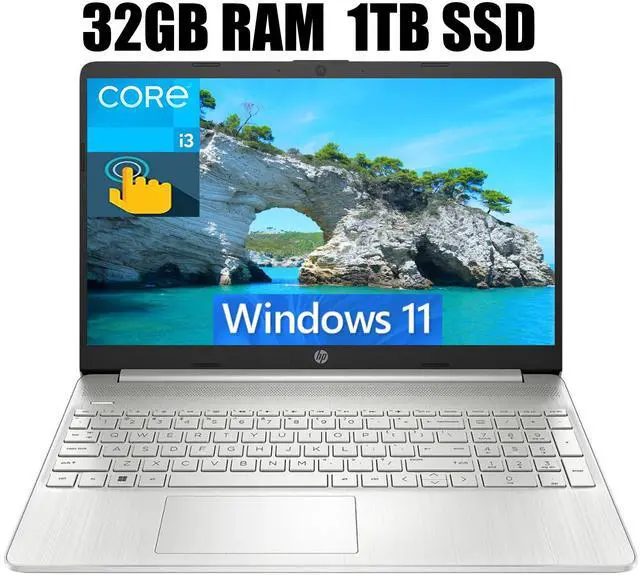 Main image of HP 15 Business Laptop, 15.6" HD Touchscreen, Intel Core i3-1115G4 2 Cores Processor, Intel UHD Graphics, 32GB DDR4  1TB PCIe SSD, Webcam, HDMI, SD Card Reader, Wi-Fi, Windows 11