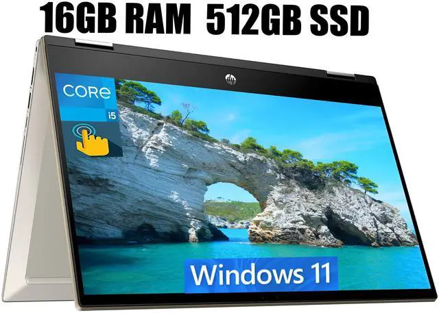 Main image of HP Pavilion X360 2-in-1 14 Laptop, 14" FHD (1920 x 1080) Touchscreen, Intel Core i5-1135G7 4 cores Processor, Intel Iris Xe graphics, 16GB DDR4  512GB PCIe SSD, Fingerprint reader, Windows 11
