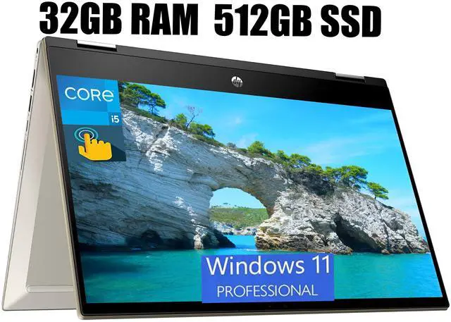 Main image of HP Pavilion X360 2-in-1 14 Laptop, 14" FHD (1920 x 1080) Touchscreen, Intel Core i5-1135G7 4 cores Processor, Intel Iris Xe graphics, 32GB DDR4  512GB PCIe SSD, Fingerprint reader, Windows 11 Pro