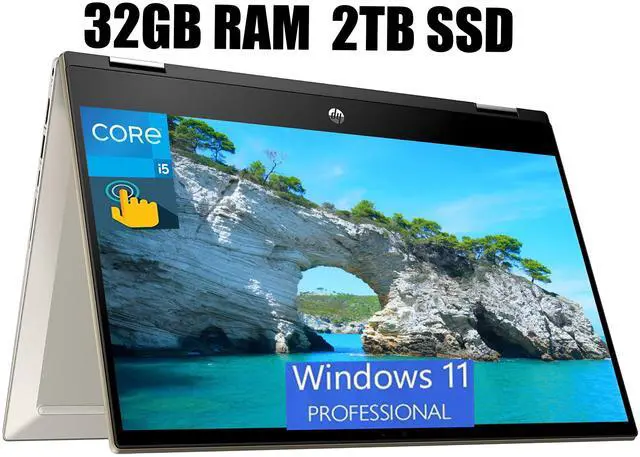 Main image of HP Pavilion X360 2-in-1 14 Laptop, 14" FHD (1920 x 1080) Touchscreen, Intel Core i5-1135G7 4 cores Processor, Intel Iris Xe graphics, 32GB DDR4  2TB PCIe SSD, Fingerprint reader, Windows 11 Pro