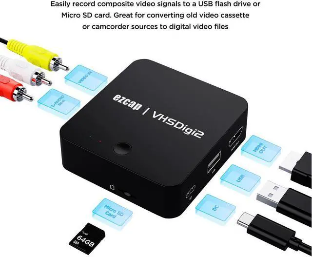 Alt view image 3 of 6 - EzCAP181 AV Converter, Record & Digitalize Video From VHS, VCR,DVD Player To Digital MP4 Format, SD Card/USB Driver HDMI Output