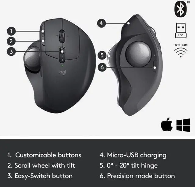 Alt view image 7 of 13 - Logitech 910-005177 MX ERGO Advanced Wireless Trackball for Windows PC and Mac