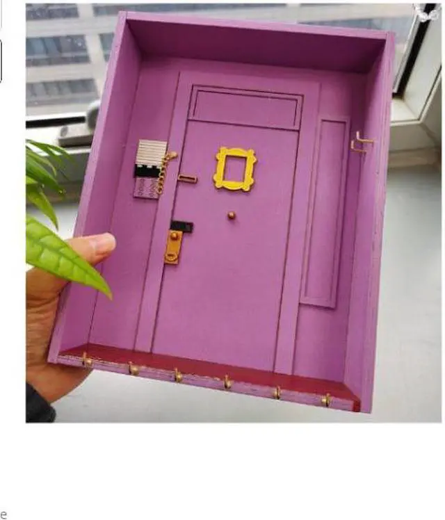 Alt view image 2 of 2 - Wooden Purple Door Key Holder Hooks Wall Decor Hanger Entryway Shelf Box