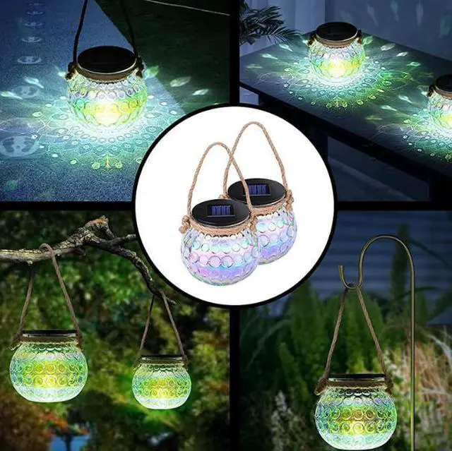Main image of 2pcs Solar decorative light LED courtyard crack Mason bottle hanging light