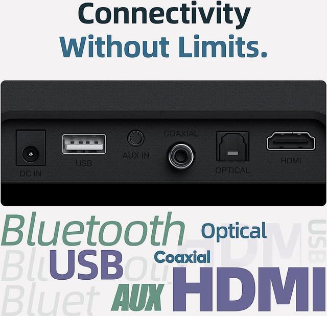 Alt view image 3 of 7 - KOOSODIO Small Sound Bar for TV and PC | HDMI/Opt/RCA/Coax (Cable Provided) | AUX/USB & Bluetooth 5.0 Connectivity | Compact Speaker for TV/PC/Laptop/Tablets/Projector | 4 EQ Modes - Black