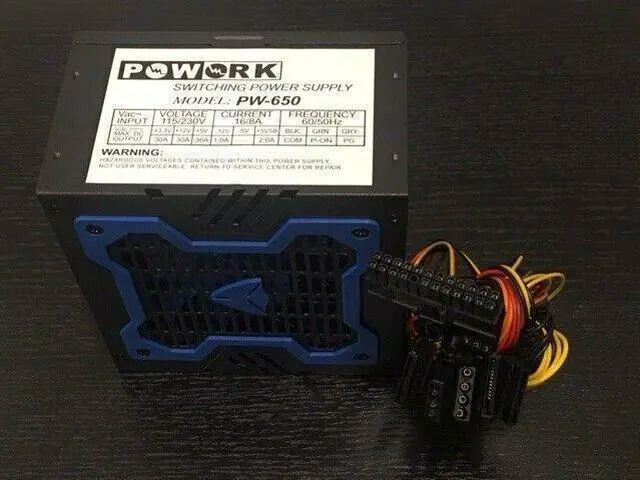 Main image of Powork 650w-MAX BLUE 12cm Fan ATX Power Supply 20+4Pin SATA & PCIe