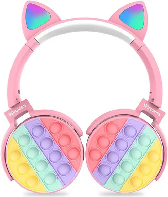 Main image of Fidget Headphones Kids Toy Headset, Bluetooth Wireless Noise Cancelling Over-Ear HeaHeadphone Pop Bubble On-Ear Headphone Fidget Toy Rainbow Color Fidget Headset for Children Adults(Pink-Cat)