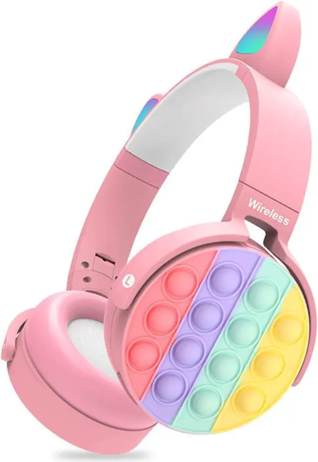 Alt view image 2 of 5 - Fidget Headphones Kids Toy Headset, Bluetooth Wireless Noise Cancelling Over-Ear HeaHeadphone Pop Bubble On-Ear Headphone Fidget Toy Rainbow Color Fidget Headset for Children Adults(Pink-Cat)