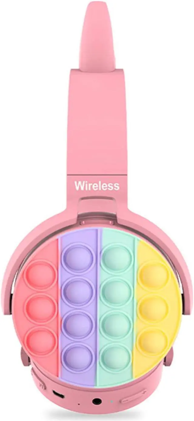 Alt view image 3 of 5 - Fidget Headphones Kids Toy Headset, Bluetooth Wireless Noise Cancelling Over-Ear HeaHeadphone Pop Bubble On-Ear Headphone Fidget Toy Rainbow Color Fidget Headset for Children Adults(Pink-Cat)