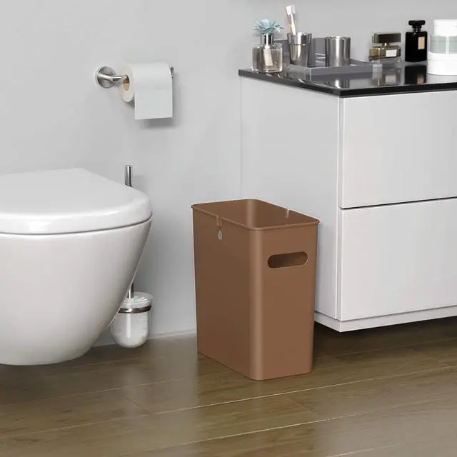 Alt view image 2 of 6 - iTouchless SlimGiant 4.2 Gallon Slim Trash Can with Handles, 16 Liter Plastic Small Wastebasket Hanging Garbage Bin, Magazine/ File Folder Storage Container for Home, Office, Bathroom, Kitchen, Brown