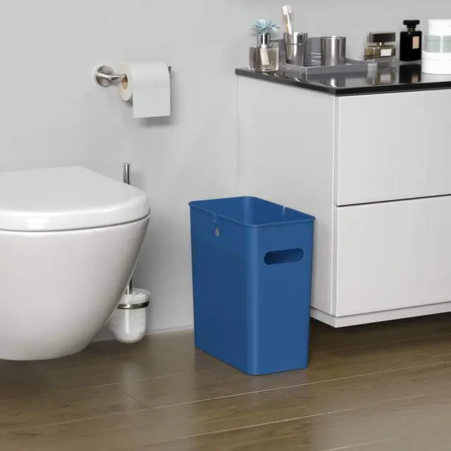Alt view image 2 of 6 - iTouchless SlimGiant 4.2 Gallon Slim Trash Can with Handles, 2-Pack 16 Liter Plastic Small Wastebasket Hanging Garbage Bin, Magazine/File Folder Storage Container, Home Office Bathroom Kitchen, Blue