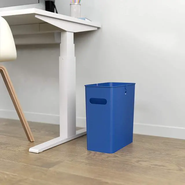 Alt view image 3 of 6 - iTouchless SlimGiant 4.2 Gallon Slim Trash Can with Handles, 2-Pack 16 Liter Plastic Small Wastebasket Hanging Garbage Bin, Magazine/File Folder Storage Container, Home Office Bathroom Kitchen, Blue