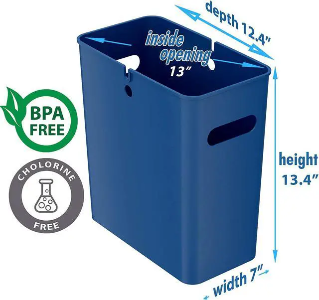 Alt view image 6 of 6 - iTouchless SlimGiant 4.2 Gallon Slim Trash Can with Handles, 2-Pack 16 Liter Plastic Small Wastebasket Hanging Garbage Bin, Magazine/File Folder Storage Container, Home Office Bathroom Kitchen, Blue
