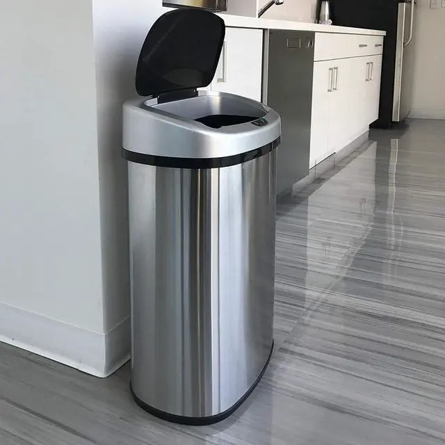 Alt view image 4 of 7 - iTouchless 13 Gallon SensorCan KitchenTrash Can with Odor Filter, Stainless Steel, Oval Shape, Sensor-Activated Lid Garbage Bin for Home, Office, Slim Space-Saving, Battery & AC Adapter not included