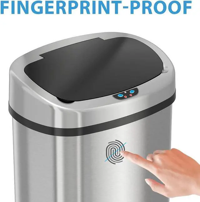 Alt view image 5 of 7 - iTouchless 13 Gallon SensorCan KitchenTrash Can with Odor Filter, Stainless Steel, Oval Shape, Sensor-Activated Lid Garbage Bin for Home, Office, Slim Space-Saving, Battery & AC Adapter not included
