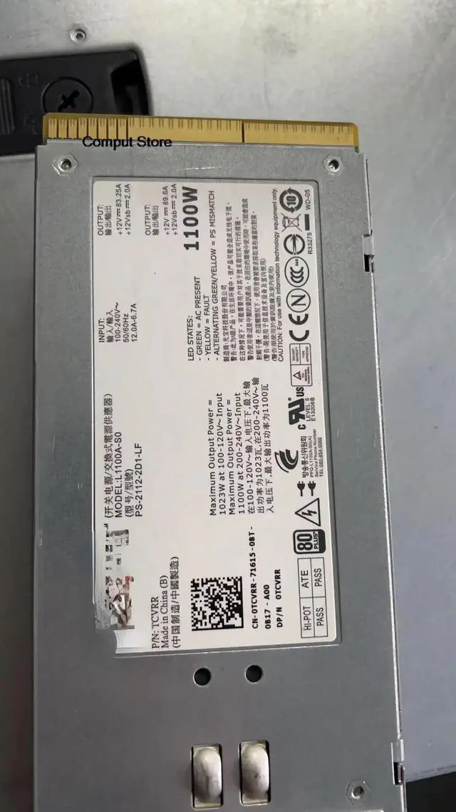 Main image of R510 R910 T710 Server Power Supply 1100W TCVRR 1Y45R L1100A-S0