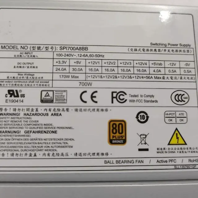 Main image of KHACHIMO FSP 80plus Bronze 700W Switching Power Supply SPI700A8BB
