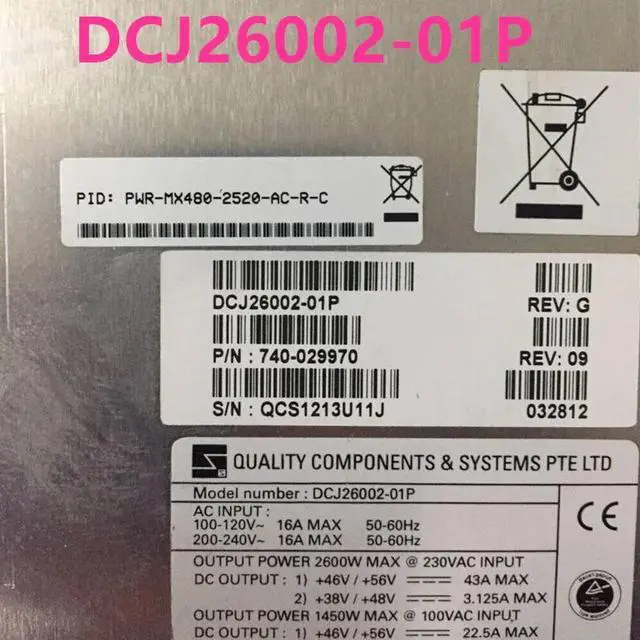 Main image of KHACHIMO  MX480 2600W For DCJ26002-01P PWR-MX480-2520-AC-R-C 740-029970 PWR-MX480-2520-AC-S-F