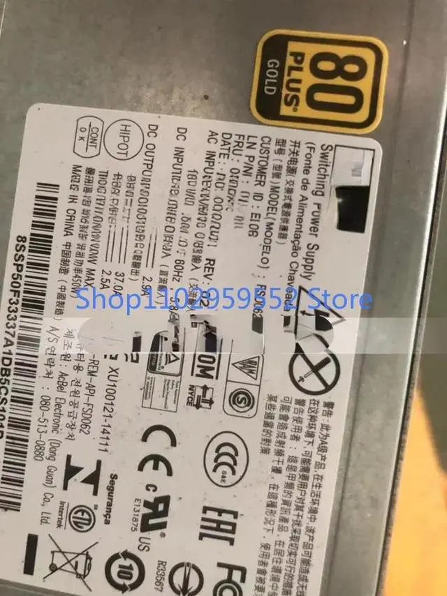Main image of 1pcs For RD650 Server Power Supply 450W 00HV188 FSD062 00HV324