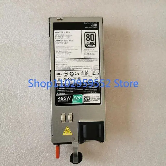 Alt view image 2 of 2 - 1pcs For R730 R630 730XD R530 T630 495W Switching Power Supply 9338D 2FR04 D495E-S1 E495E-S1