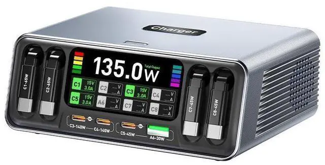 Main image of 8 Ports USB C GaN Charger 120W Desktop Wireless Charging Station USB Type C PD QC3.0 Digital Display Fast Charge for Laptop Tablet Phone