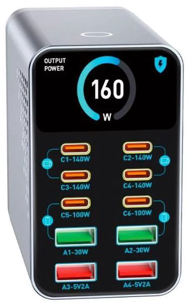 Alt view image 2 of 5 - 140W GaN Charger Digital Display Fast Charging Station 10 IN 1 PD+QC Multi-port Charger USB Type C For Laptop Smartphone Table