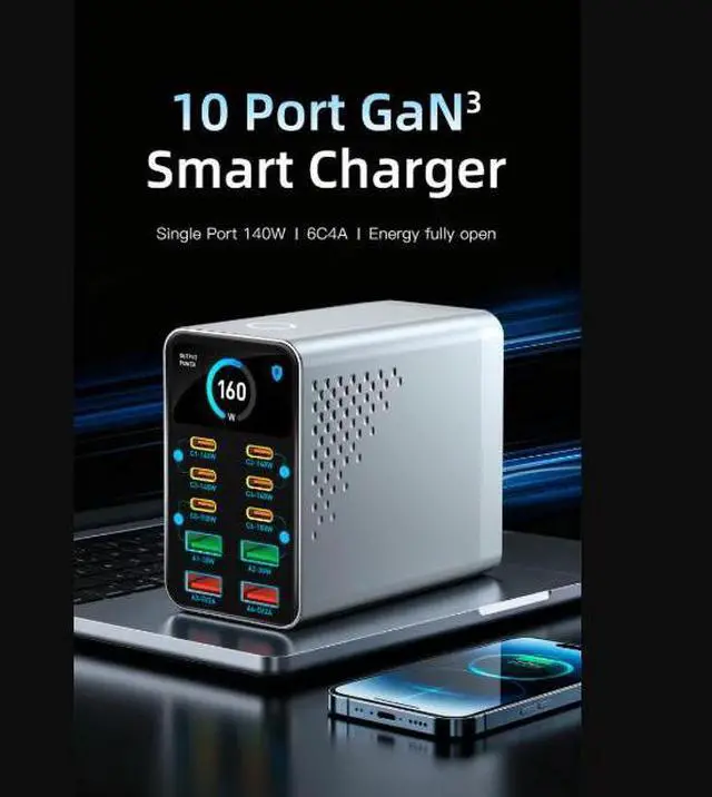 Alt view image 3 of 5 - 140W GaN Charger Digital Display Fast Charging Station 10 IN 1 PD+QC Multi-port Charger USB Type C For Laptop Smartphone Table