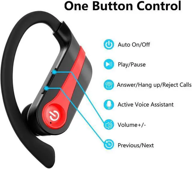 Alt view image 7 of 9 - SURF CUZ Wireless Earbud, Bluetooth 5.1 Sport Headphones, 10Hours Single Playtime Earhooks Headset, Wireless Earphone 6D Stereo HiFi Sound Noise Cancelling for Working/Travel/Gym, Black Red