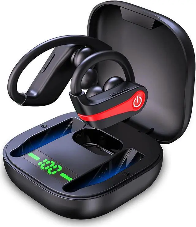 Main image of SURF CUZ Wireless Earbud, Bluetooth 5.1 Sport Headphones, 10Hours Single Playtime Earhooks Headset, Wireless Earphone 6D Stereo HiFi Sound Noise Cancelling for Working/Travel/Gym, Black Red