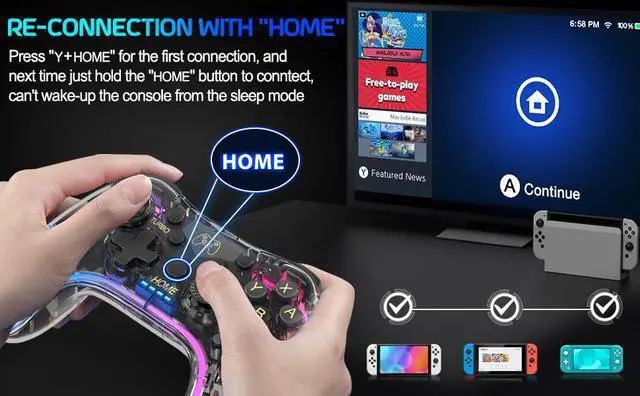 Alt view image 2 of 7 - Switch Controller,Wireless Switch Pro Controller Compatible with Nintendo Switch/Switch lite/Switch OLED,Pro Controller Switch Switch ControllerSupport Turbo,Wake-up Function and Adjustable LED(Black)