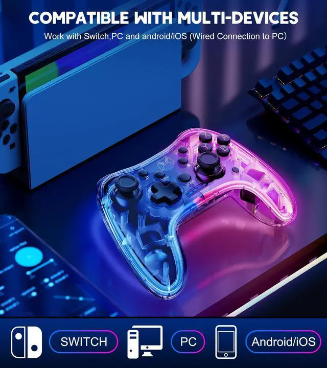 Alt view image 3 of 7 - Switch Controller,Wireless Switch Pro Controller Compatible with Nintendo Switch/Switch lite/Switch OLED,Pro Controller Switch Switch ControllerSupport Turbo,Wake-up Function and Adjustable LED(Black)