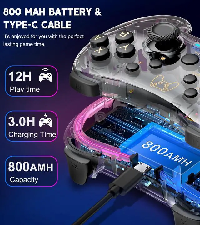 Alt view image 6 of 7 - Switch Controller,Wireless Switch Pro Controller Compatible with Nintendo Switch/Switch lite/Switch OLED,Pro Controller Switch Switch ControllerSupport Turbo,Wake-up Function and Adjustable LED(Black)