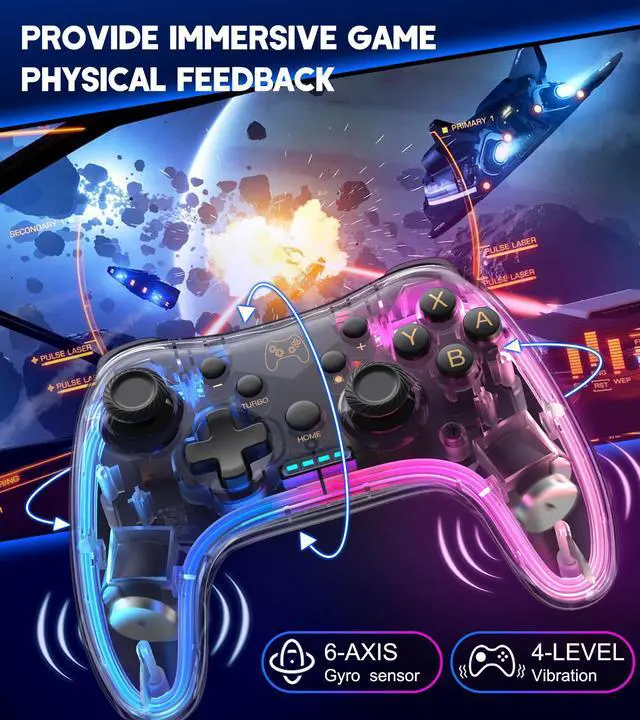 Alt view image 5 of 7 - Switch Controller,Wireless Switch Pro Controller Compatible with Nintendo Switch/Switch lite/Switch OLED,Pro Controller Switch Switch ControllerSupport Turbo,Wake-up Function and Adjustable LED(Black)
