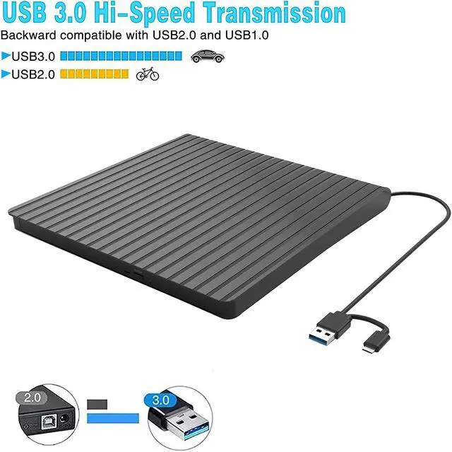 Alt view image 2 of 7 - External CD/DVD Drive for Laptop USB-C & USB 3.0 CD/DVD ROM Drive Reader Writer Burner Compatible with Laptop PC MacBookMac Windows 11/10/8/7 Linux OS Apple